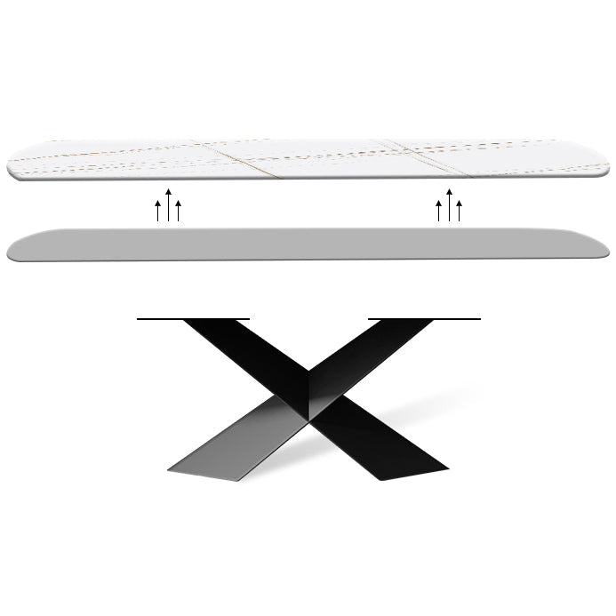 Modern White Dining Table Rectangle Sintered Stone Dining Table with Black Frame Clearhalo ' dining_table' 'Dining Tables & Seating' 'Dining Tables' 'furn' 'furn_dining_table' 'Furniture' 'furniture_dining_table' 'Kitchen & Dining Furniture' 'kitchen&dining_furn' 'kitchen' 'kitchen_dining_table' 4196970