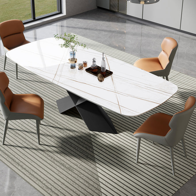 Modern White Dining Table Rectangle Sintered Stone Dining Table with Black Frame Clearhalo ' dining_table' 'Dining Tables & Seating' 'Dining Tables' 'furn' 'furn_dining_table' 'Furniture' 'furniture_dining_table' 'Kitchen & Dining Furniture' 'kitchen&dining_furn' 'kitchen' 'kitchen_dining_table' 4196971