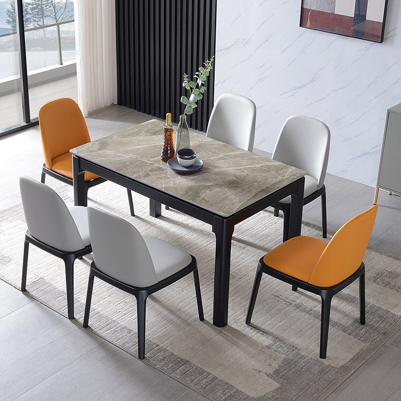 Rectangle Table Midcentury Style Dinner Room Furniture with Wooden Base Gray Without Chairs Clearhalo ' dining_table' 'Dining Tables & Seating' 'Dining Tables' 'furn' 'furn_dining_table' 'Furniture' 'furniture_dining_table' 'Kitchen & Dining Furniture' 'kitchen&dining_furn' 'kitchen' 'kitchen_dining_table' 4196976