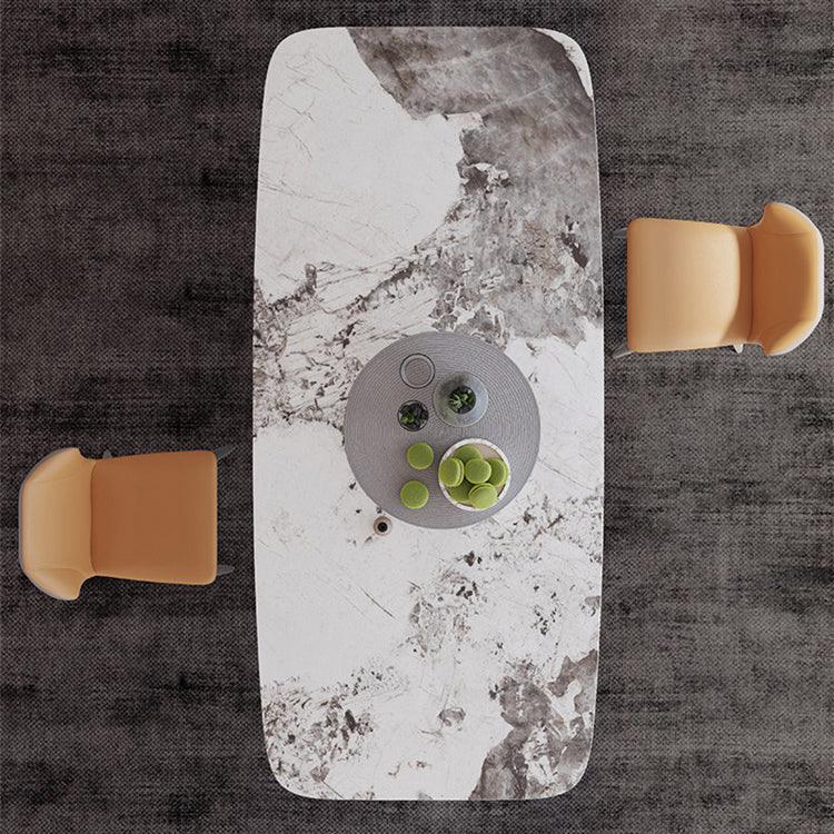 Traditional Luxury Dining Table Rectangle Sintered Stone Trestle Table with Gold Frame Clearhalo ' dining_table' 'Dining Tables & Seating' 'Dining Tables' 'furn' 'furn_dining_table' 'Furniture' 'furniture_dining_table' 'Kitchen & Dining Furniture' 'kitchen&dining_furn' 'kitchen' 'kitchen_dining_table' 4197014