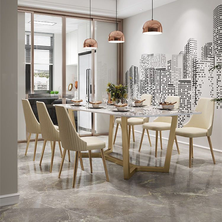 Traditional Luxury Dining Table Rectangle Sintered Stone Trestle Table with Gold Frame Clearhalo ' dining_table' 'Dining Tables & Seating' 'Dining Tables' 'furn' 'furn_dining_table' 'Furniture' 'furniture_dining_table' 'Kitchen & Dining Furniture' 'kitchen&dining_furn' 'kitchen' 'kitchen_dining_table' 4197015