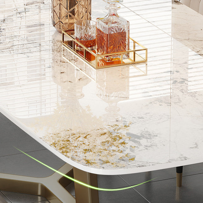 Traditional Luxury Dining Table Rectangle Sintered Stone Trestle Table with Gold Frame Clearhalo ' dining_table' 'Dining Tables & Seating' 'Dining Tables' 'furn' 'furn_dining_table' 'Furniture' 'furniture_dining_table' 'Kitchen & Dining Furniture' 'kitchen&dining_furn' 'kitchen' 'kitchen_dining_table' 4197018