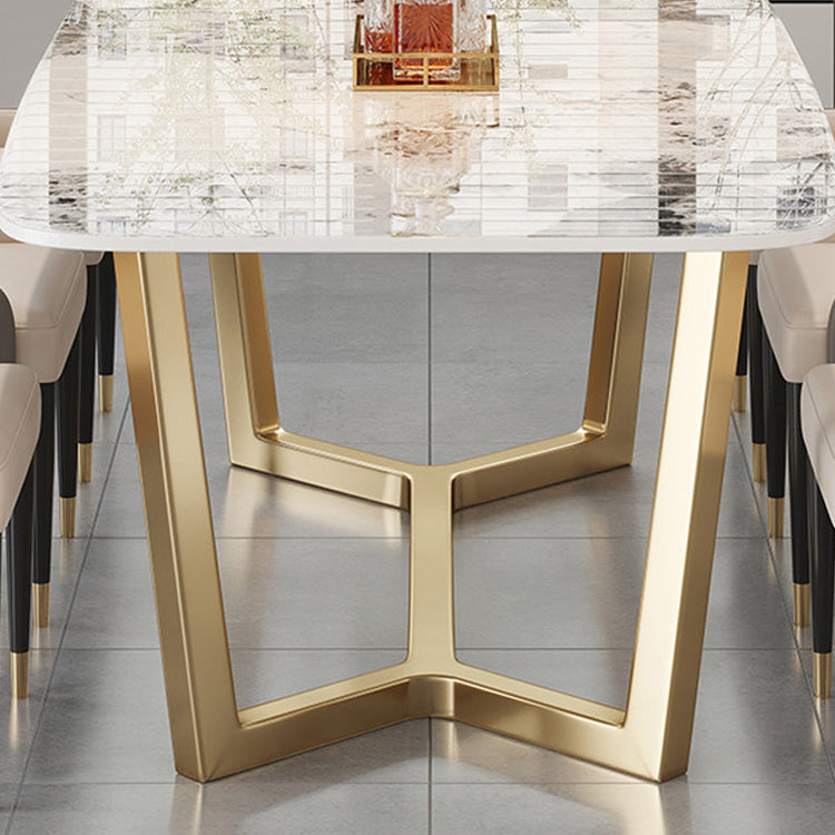 Traditional Luxury Dining Table Rectangle Sintered Stone Trestle Table with Gold Frame Clearhalo ' dining_table' 'Dining Tables & Seating' 'Dining Tables' 'furn' 'furn_dining_table' 'Furniture' 'furniture_dining_table' 'Kitchen & Dining Furniture' 'kitchen&dining_furn' 'kitchen' 'kitchen_dining_table' 4197020