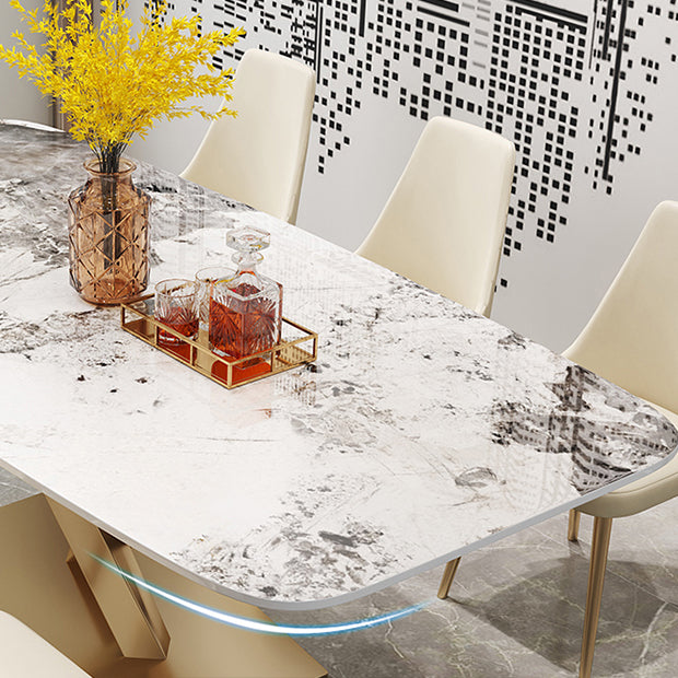 Traditional Luxury Dining Table Rectangle Sintered Stone Table with Gold Frame for Home Clearhalo ' dining_table' 'Dining Tables & Seating' 'Dining Tables' 'furn' 'furn_dining_table' 'Furniture' 'furniture_dining_table' 'Kitchen & Dining Furniture' 'kitchen&dining_furn' 'kitchen' 'kitchen_dining_table' 4197030