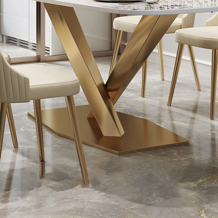 Traditional Luxury Dining Table Rectangle Sintered Stone Table with Gold Frame for Home Clearhalo ' dining_table' 'Dining Tables & Seating' 'Dining Tables' 'furn' 'furn_dining_table' 'Furniture' 'furniture_dining_table' 'Kitchen & Dining Furniture' 'kitchen&dining_furn' 'kitchen' 'kitchen_dining_table' 4197031