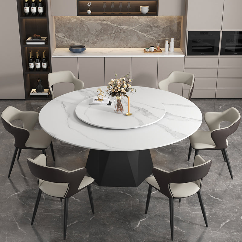 Round Furniture Simple Style Stone Pedestal Base Dinner Table with Turntable Clearhalo ' dining_table' 'Dining Tables & Seating' 'Dining Tables' 'furn' 'furn_dining_table' 'Furniture' 'furniture_dining_table' 'Kitchen & Dining Furniture' 'kitchen&dining_furn' 'kitchen' 'kitchen_dining_table' 4197051