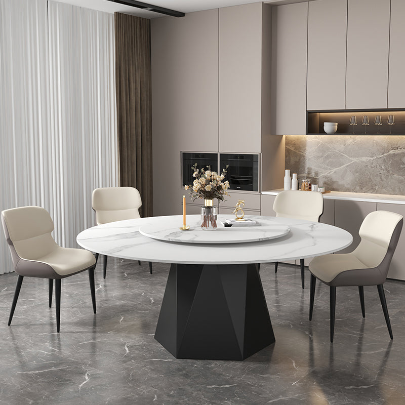 Round Furniture Simple Style Stone Pedestal Base Dinner Table with Turntable Clearhalo ' dining_table' 'Dining Tables & Seating' 'Dining Tables' 'furn' 'furn_dining_table' 'Furniture' 'furniture_dining_table' 'Kitchen & Dining Furniture' 'kitchen&dining_furn' 'kitchen' 'kitchen_dining_table' 4197052