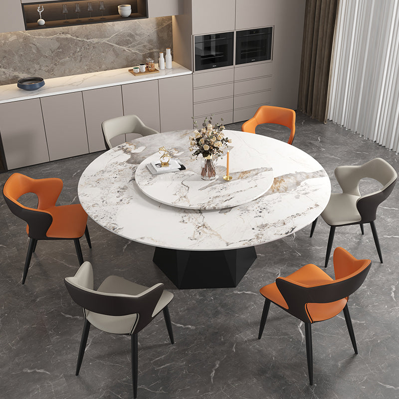Round Furniture Simple Style Stone Pedestal Base Dinner Table with Turntable Clearhalo ' dining_table' 'Dining Tables & Seating' 'Dining Tables' 'furn' 'furn_dining_table' 'Furniture' 'furniture_dining_table' 'Kitchen & Dining Furniture' 'kitchen&dining_furn' 'kitchen' 'kitchen_dining_table' 4197053