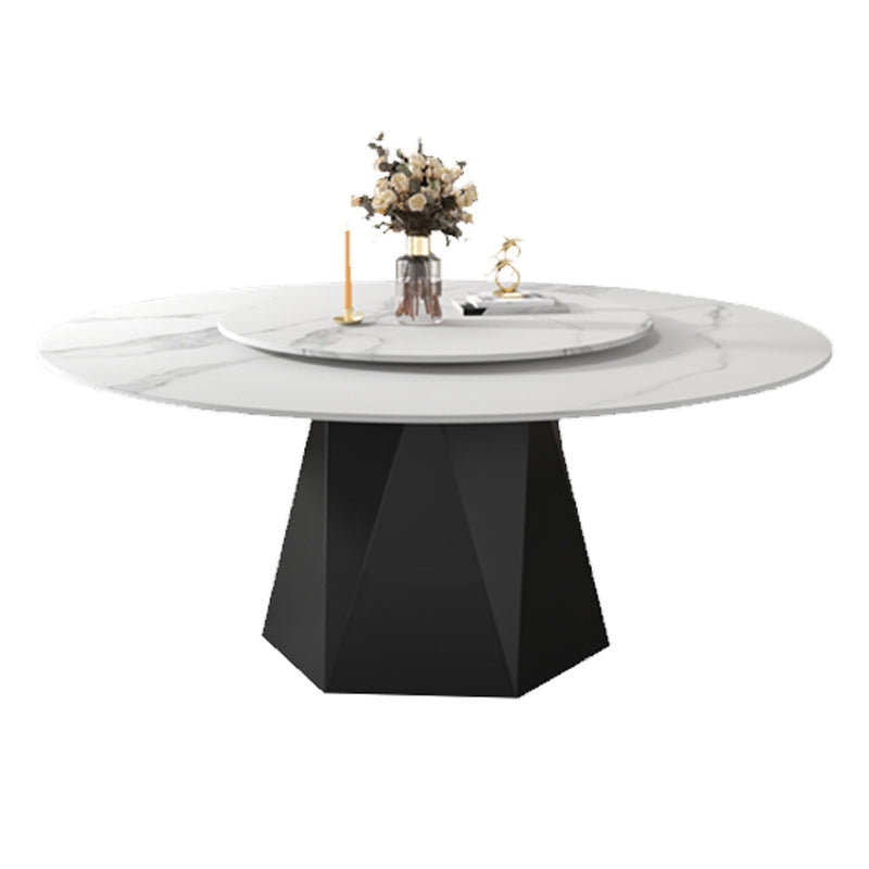 Round Furniture Simple Style Stone Pedestal Base Dinner Table with Turntable White Without Chairs Clearhalo ' dining_table' 'Dining Tables & Seating' 'Dining Tables' 'furn' 'furn_dining_table' 'Furniture' 'furniture_dining_table' 'Kitchen & Dining Furniture' 'kitchen&dining_furn' 'kitchen' 'kitchen_dining_table' 4197055