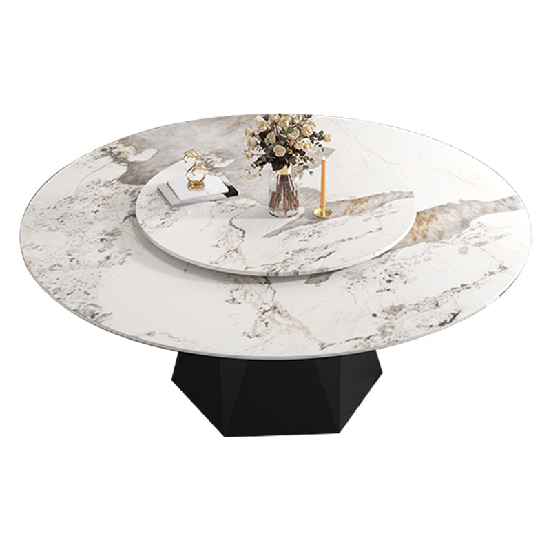 Round Furniture Simple Style Stone Pedestal Base Dinner Table with Turntable Pandora Gold Without Chairs Clearhalo ' dining_table' 'Dining Tables & Seating' 'Dining Tables' 'furn' 'furn_dining_table' 'Furniture' 'furniture_dining_table' 'Kitchen & Dining Furniture' 'kitchen&dining_furn' 'kitchen' 'kitchen_dining_table' 4197059