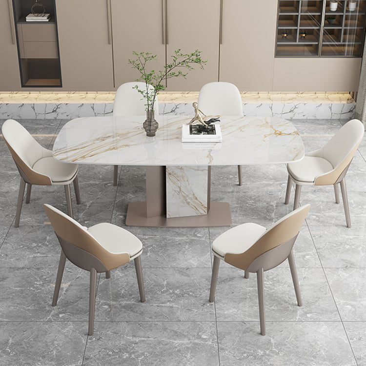 Luxury Sintered Stone Dining Table Single Pedestal Base Rectangle Table for Home Clearhalo ' dining_table' 'Dining Tables & Seating' 'Dining Tables' 'furn' 'furn_dining_table' 'Furniture' 'furniture_dining_table' 'Kitchen & Dining Furniture' 'kitchen&dining_furn' 'kitchen' 'kitchen_dining_table' 4197081