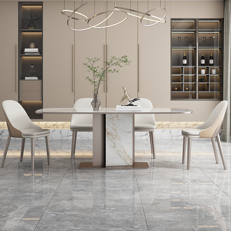 Luxury Sintered Stone Dining Table Single Pedestal Base Rectangle Table for Home Clearhalo ' dining_table' 'Dining Tables & Seating' 'Dining Tables' 'furn' 'furn_dining_table' 'Furniture' 'furniture_dining_table' 'Kitchen & Dining Furniture' 'kitchen&dining_furn' 'kitchen' 'kitchen_dining_table' 4197082