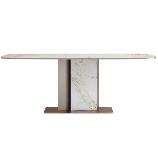 Luxury Sintered Stone Dining Table Single Pedestal Base Rectangle Table for Home Without Chairs Clearhalo ' dining_table' 'Dining Tables & Seating' 'Dining Tables' 'furn' 'furn_dining_table' 'Furniture' 'furniture_dining_table' 'Kitchen & Dining Furniture' 'kitchen&dining_furn' 'kitchen' 'kitchen_dining_table' 4197085