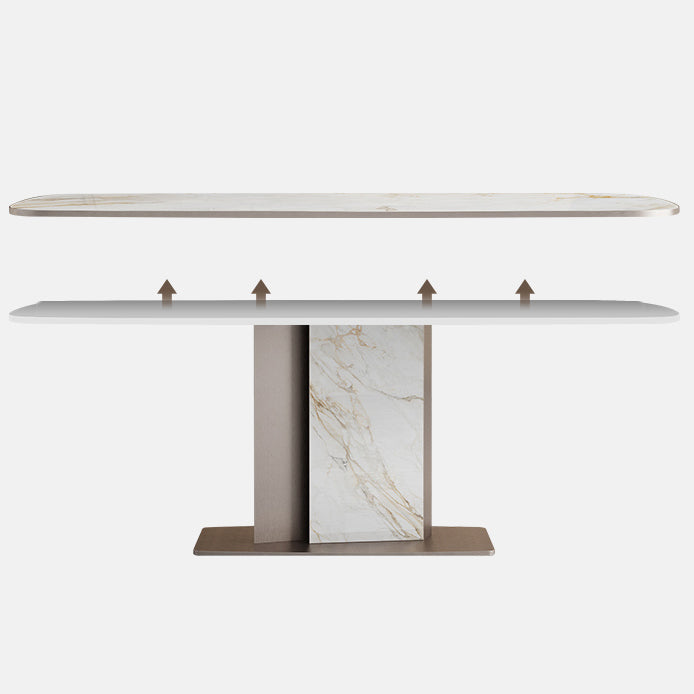 Luxury Sintered Stone Dining Table Single Pedestal Base Rectangle Table for Home Clearhalo ' dining_table' 'Dining Tables & Seating' 'Dining Tables' 'furn' 'furn_dining_table' 'Furniture' 'furniture_dining_table' 'Kitchen & Dining Furniture' 'kitchen&dining_furn' 'kitchen' 'kitchen_dining_table' 4197088