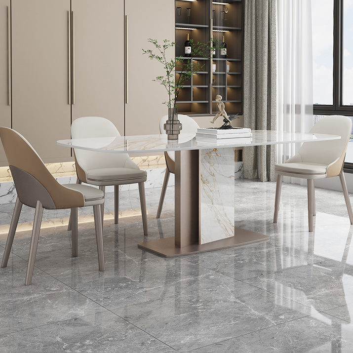 Luxury Sintered Stone Dining Table Single Pedestal Base Rectangle Table for Home Clearhalo ' dining_table' 'Dining Tables & Seating' 'Dining Tables' 'furn' 'furn_dining_table' 'Furniture' 'furniture_dining_table' 'Kitchen & Dining Furniture' 'kitchen&dining_furn' 'kitchen' 'kitchen_dining_table' 4197091