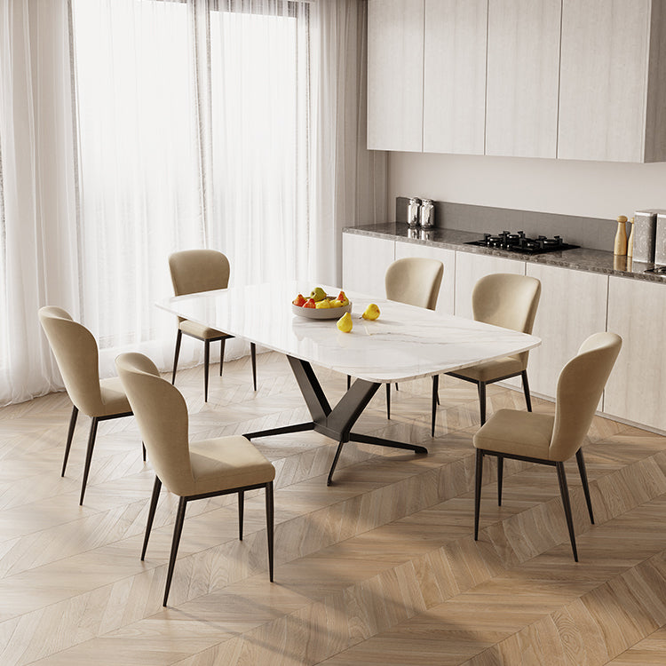 Sintered Stone Dining Table Single Pedestal Base Luxury Style Rectangle Table for Home Clearhalo ' dining_table' 'Dining Tables & Seating' 'Dining Tables' 'furn' 'furn_dining_table' 'Furniture' 'furniture_dining_table' 'Kitchen & Dining Furniture' 'kitchen&dining_furn' 'kitchen' 'kitchen_dining_table' 4197111