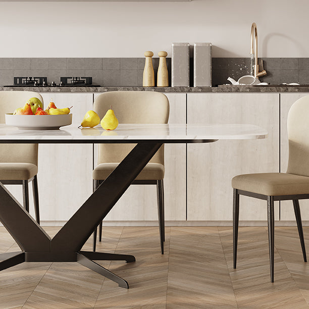 Sintered Stone Dining Table Single Pedestal Base Luxury Style Rectangle Table for Home Clearhalo ' dining_table' 'Dining Tables & Seating' 'Dining Tables' 'furn' 'furn_dining_table' 'Furniture' 'furniture_dining_table' 'Kitchen & Dining Furniture' 'kitchen&dining_furn' 'kitchen' 'kitchen_dining_table' 4197114