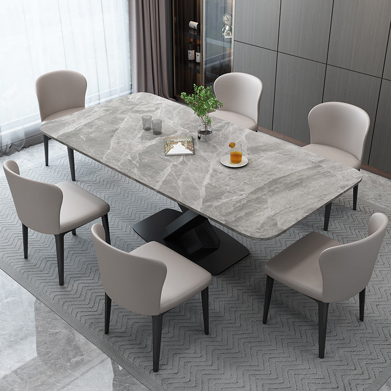 Luxury Style Sintered Stone Table Black Single Pedestal Base Rectangle Table for Home Clearhalo ' dining_table' 'Dining Tables & Seating' 'Dining Tables' 'furn' 'furn_dining_table' 'Furniture' 'furniture_dining_table' 'Kitchen & Dining Furniture' 'kitchen&dining_furn' 'kitchen' 'kitchen_dining_table' 4197120