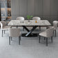 Luxury Style Sintered Stone Table Black Single Pedestal Base Rectangle Table for Home Clearhalo ' dining_table' 'Dining Tables & Seating' 'Dining Tables' 'furn' 'furn_dining_table' 'Furniture' 'furniture_dining_table' 'Kitchen & Dining Furniture' 'kitchen&dining_furn' 'kitchen' 'kitchen_dining_table' 4197121