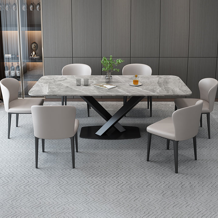 Luxury Style Sintered Stone Table Black Single Pedestal Base Rectangle Table for Home Clearhalo ' dining_table' 'Dining Tables & Seating' 'Dining Tables' 'furn' 'furn_dining_table' 'Furniture' 'furniture_dining_table' 'Kitchen & Dining Furniture' 'kitchen&dining_furn' 'kitchen' 'kitchen_dining_table' 4197121