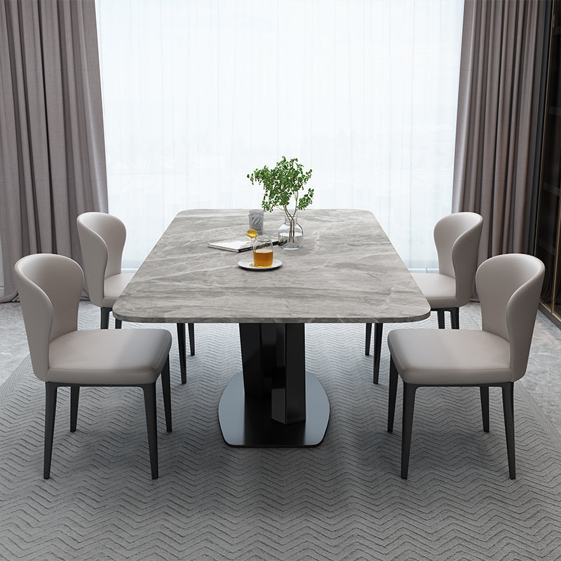 Luxury Style Sintered Stone Table Black Single Pedestal Base Rectangle Table for Home Clearhalo ' dining_table' 'Dining Tables & Seating' 'Dining Tables' 'furn' 'furn_dining_table' 'Furniture' 'furniture_dining_table' 'Kitchen & Dining Furniture' 'kitchen&dining_furn' 'kitchen' 'kitchen_dining_table' 4197123