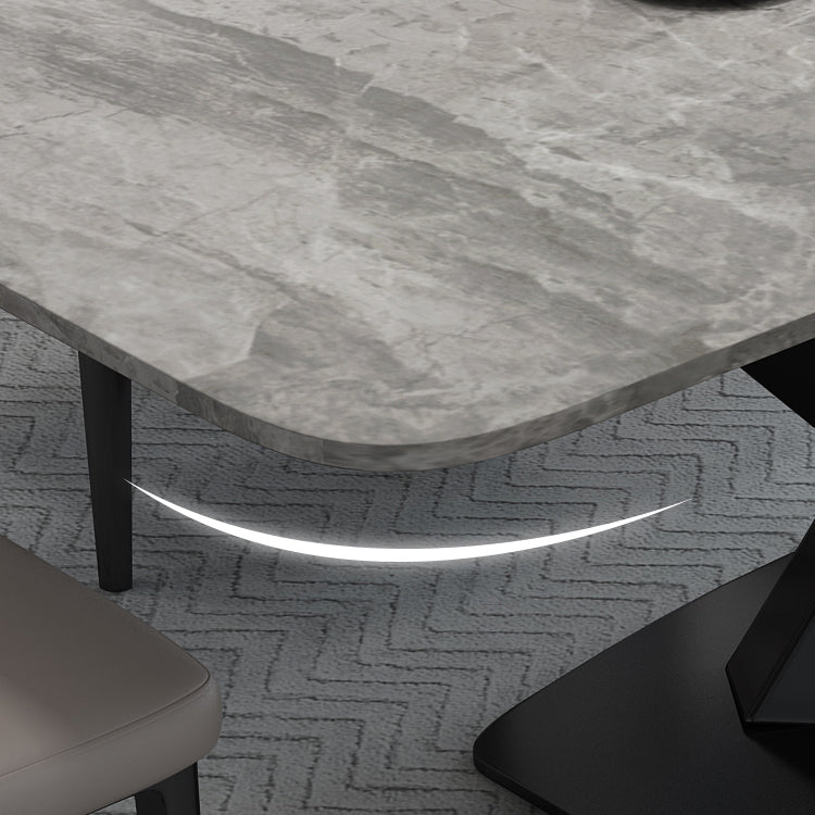 Luxury Style Sintered Stone Table Black Single Pedestal Base Rectangle Table for Home Clearhalo ' dining_table' 'Dining Tables & Seating' 'Dining Tables' 'furn' 'furn_dining_table' 'Furniture' 'furniture_dining_table' 'Kitchen & Dining Furniture' 'kitchen&dining_furn' 'kitchen' 'kitchen_dining_table' 4197125