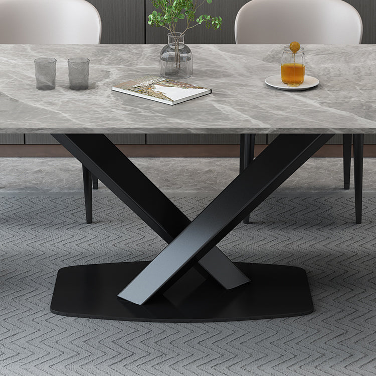 Luxury Style Sintered Stone Table Black Single Pedestal Base Rectangle Table for Home Clearhalo ' dining_table' 'Dining Tables & Seating' 'Dining Tables' 'furn' 'furn_dining_table' 'Furniture' 'furniture_dining_table' 'Kitchen & Dining Furniture' 'kitchen&dining_furn' 'kitchen' 'kitchen_dining_table' 4197126