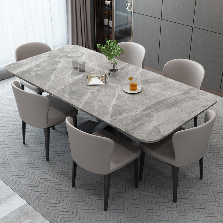 Luxury Style Sintered Stone Table Black Single Pedestal Base Rectangle Table for Home Clearhalo ' dining_table' 'Dining Tables & Seating' 'Dining Tables' 'furn' 'furn_dining_table' 'Furniture' 'furniture_dining_table' 'Kitchen & Dining Furniture' 'kitchen&dining_furn' 'kitchen' 'kitchen_dining_table' 4197128