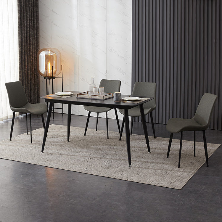 Industrial Style Sintered Stone Table Black 4 Legs Base Rectangle Table for Home Clearhalo ' dining_table' 'Dining Tables & Seating' 'Dining Tables' 'furn' 'furn_dining_table' 'Furniture' 'furniture_dining_table' 'Kitchen & Dining Furniture' 'kitchen&dining_furn' 'kitchen' 'kitchen_dining_table' 4197137