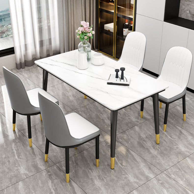 Sintered Stone Dining Table Industrial Style Black 4 Legs Base Rectangle Table for Home White Without Chairs Clearhalo ' dining_table' 'Dining Tables & Seating' 'Dining Tables' 'furn' 'furn_dining_table' 'Furniture' 'furniture_dining_table' 'Kitchen & Dining Furniture' 'kitchen&dining_furn' 'kitchen' 'kitchen_dining_table' 4197151