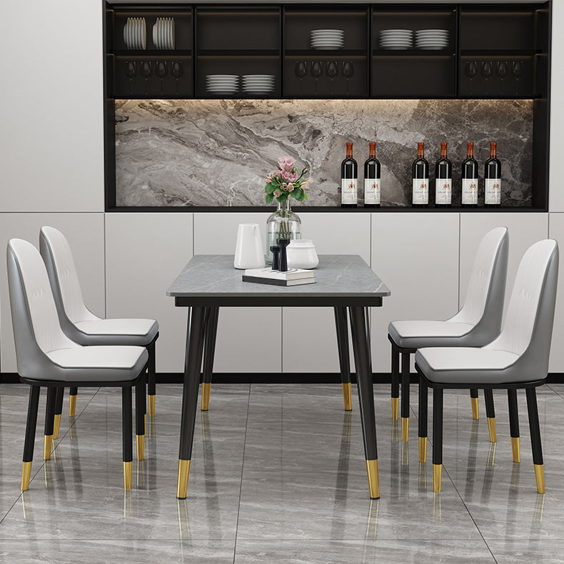 Sintered Stone Dining Table Industrial Style Black 4 Legs Base Rectangle Table for Home Clearhalo ' dining_table' 'Dining Tables & Seating' 'Dining Tables' 'furn' 'furn_dining_table' 'Furniture' 'furniture_dining_table' 'Kitchen & Dining Furniture' 'kitchen&dining_furn' 'kitchen' 'kitchen_dining_table' 4197152