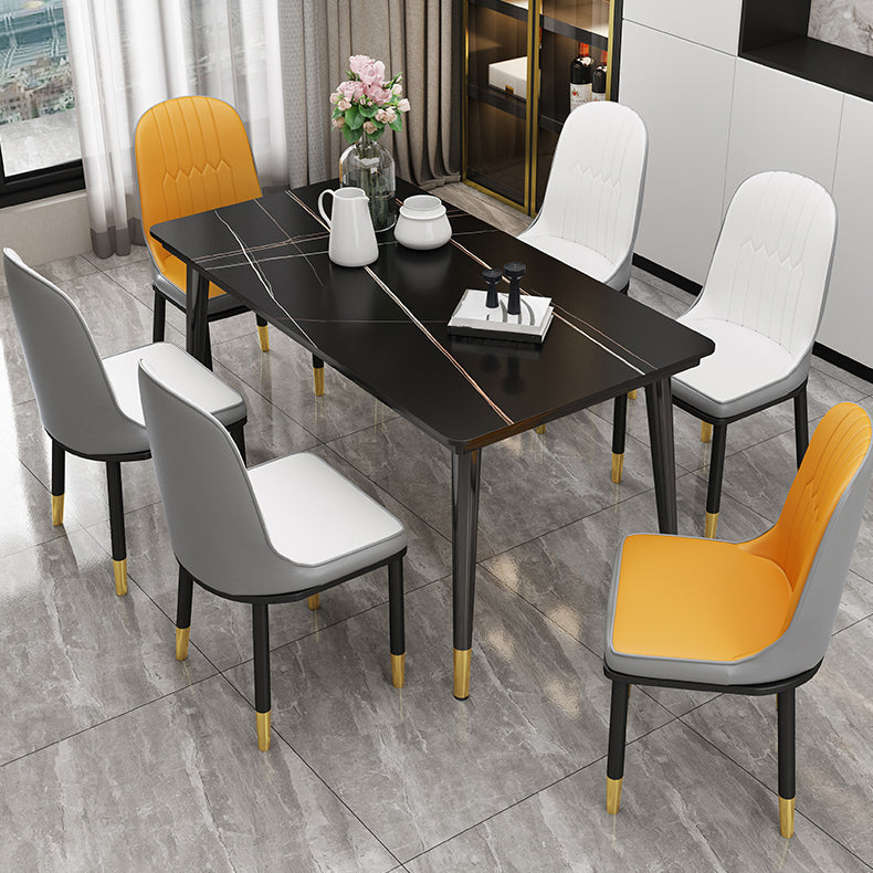 Sintered Stone Dining Table Industrial Style Black 4 Legs Base Rectangle Table for Home Clearhalo ' dining_table' 'Dining Tables & Seating' 'Dining Tables' 'furn' 'furn_dining_table' 'Furniture' 'furniture_dining_table' 'Kitchen & Dining Furniture' 'kitchen&dining_furn' 'kitchen' 'kitchen_dining_table' 4197153