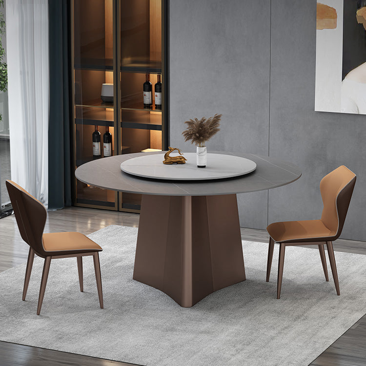 Round Pedestal Base Furniture Luxury Style Stone Dining Room Collection Without Turntable Clearhalo ' dining_table' 'Dining Tables & Seating' 'Dining Tables' 'furn' 'furn_dining_table' 'Furniture' 'furniture_dining_table' 'Kitchen & Dining Furniture' 'kitchen&dining_furn' 'kitchen' 'kitchen_dining_table' 4197224
