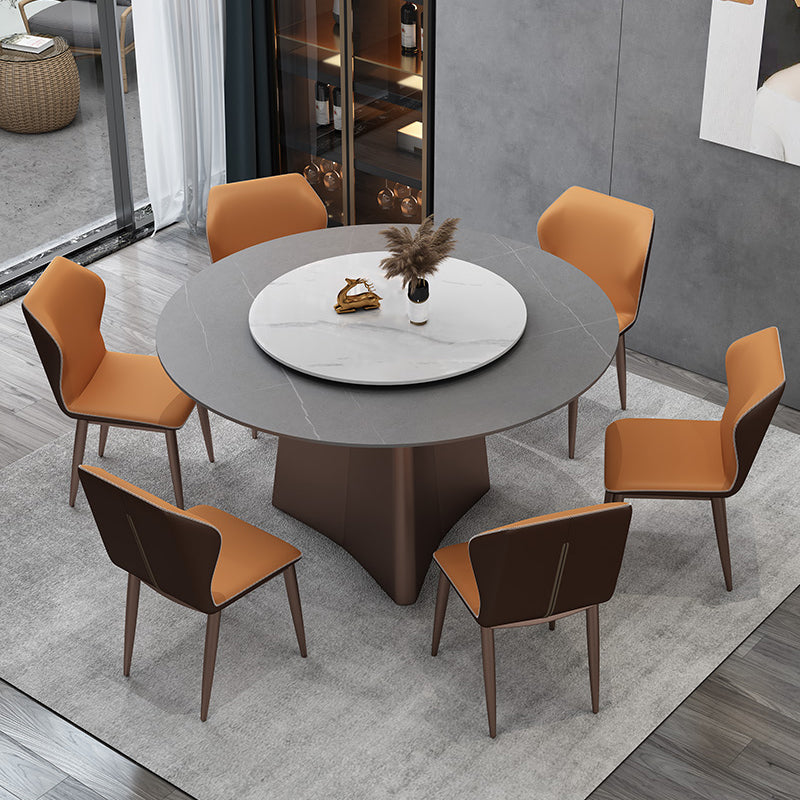 Round Pedestal Base Furniture Luxury Style Stone Dining Room Collection Without Turntable Clearhalo ' dining_table' 'Dining Tables & Seating' 'Dining Tables' 'furn' 'furn_dining_table' 'Furniture' 'furniture_dining_table' 'Kitchen & Dining Furniture' 'kitchen&dining_furn' 'kitchen' 'kitchen_dining_table' 4197232