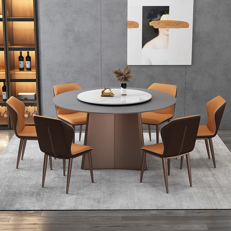 Round Pedestal Base Furniture Luxury Style Stone Dining Room Collection Without Turntable Clearhalo ' dining_table' 'Dining Tables & Seating' 'Dining Tables' 'furn' 'furn_dining_table' 'Furniture' 'furniture_dining_table' 'Kitchen & Dining Furniture' 'kitchen&dining_furn' 'kitchen' 'kitchen_dining_table' 4197233
