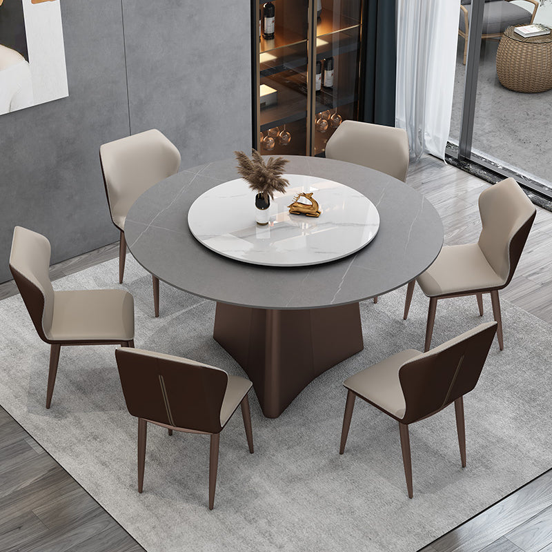 Round Pedestal Base Furniture Luxury Style Stone Dining Room Collection Without Turntable Clearhalo ' dining_table' 'Dining Tables & Seating' 'Dining Tables' 'furn' 'furn_dining_table' 'Furniture' 'furniture_dining_table' 'Kitchen & Dining Furniture' 'kitchen&dining_furn' 'kitchen' 'kitchen_dining_table' 4197234