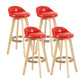 Modern Backrest Rotatable Counter Stool Wood Household Bar Wood with Cushion Red Natural 4 Piece Set Clearhalo 'Bar Furniture' 'Bar Stools' 'bar_stools' 'furn' 'furn_bar_stools' 'furniture_bar_stools' 'Kitchen & Dining Furniture' 'kitchen&dining_furn' 'kitchen' 'kitchen_furn' Furniture' 4198150