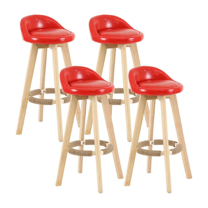 Modern Backrest Rotatable Counter Stool Wood Household Bar Wood with Cushion Red Natural 4 Piece Set Clearhalo 'Bar Furniture' 'Bar Stools' 'bar_stools' 'furn' 'furn_bar_stools' 'furniture_bar_stools' 'Kitchen & Dining Furniture' 'kitchen&dining_furn' 'kitchen' 'kitchen_furn' Furniture' 4198150