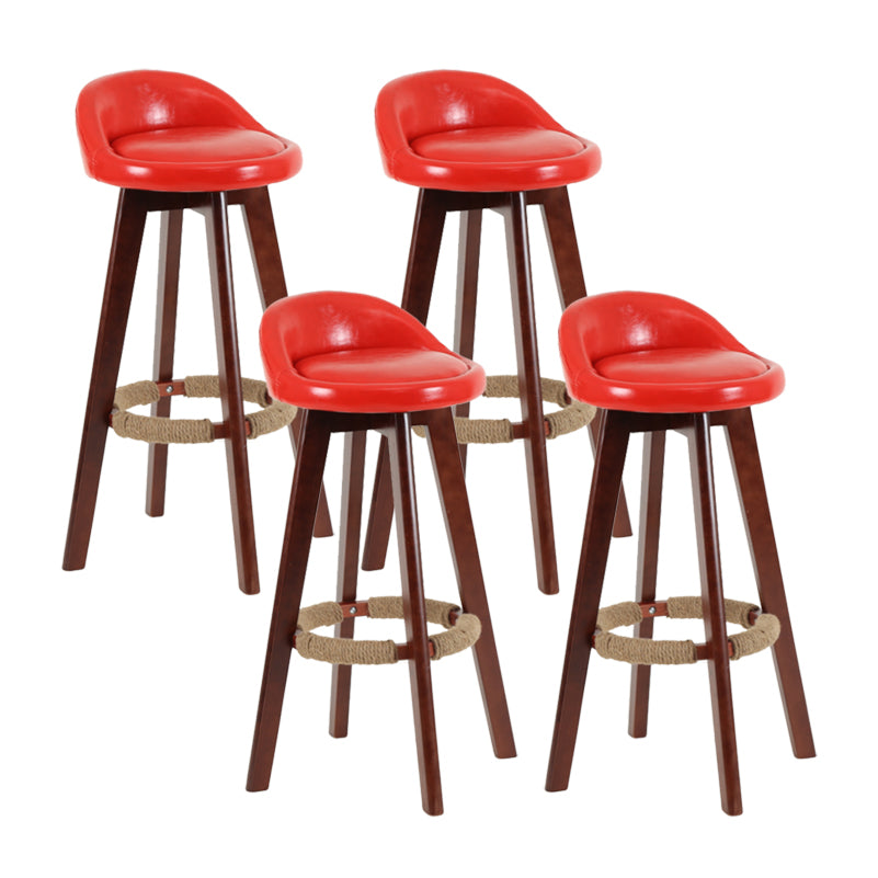 Modern Backrest Rotatable Counter Stool Wood Household Bar Wood with Cushion Red Brown 4 Piece Set Clearhalo 'Bar Furniture' 'Bar Stools' 'bar_stools' 'furn' 'furn_bar_stools' 'furniture_bar_stools' 'Kitchen & Dining Furniture' 'kitchen&dining_furn' 'kitchen' 'kitchen_furn' Furniture' 4198167