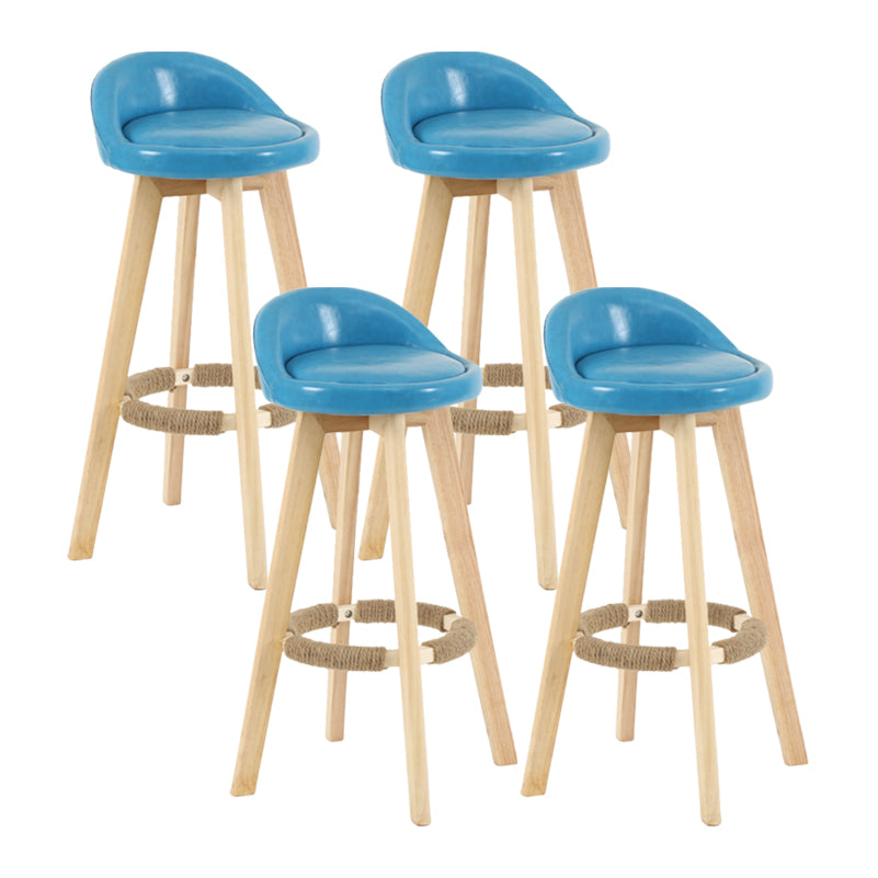 Modern Backrest Rotatable Counter Stool Wood Household Bar Wood with Cushion Lake Blue Natural 4 Piece Set Clearhalo 'Bar Furniture' 'Bar Stools' 'bar_stools' 'furn' 'furn_bar_stools' 'furniture_bar_stools' 'Kitchen & Dining Furniture' 'kitchen&dining_furn' 'kitchen' 'kitchen_furn' Furniture' 4198179