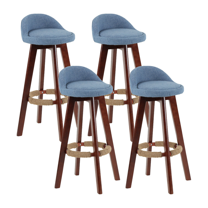 Modern Backrest Rotatable Counter Stool Wood Household Bar Wood with Cushion Sky Blue Brown 4 Piece Set Clearhalo 'Bar Furniture' 'Bar Stools' 'bar_stools' 'furn' 'furn_bar_stools' 'furniture_bar_stools' 'Kitchen & Dining Furniture' 'kitchen&dining_furn' 'kitchen' 'kitchen_furn' Furniture' 4198185