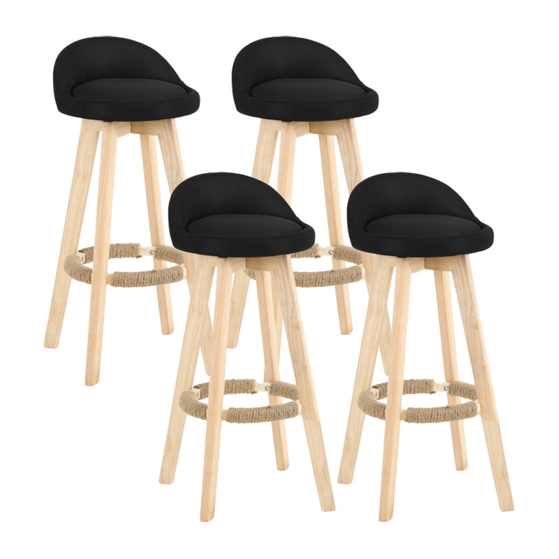 Modern Backrest Rotatable Counter Stool Wood Household Bar Wood with Cushion Black Natural 4 Piece Set Clearhalo 'Bar Furniture' 'Bar Stools' 'bar_stools' 'furn' 'furn_bar_stools' 'furniture_bar_stools' 'Kitchen & Dining Furniture' 'kitchen&dining_furn' 'kitchen' 'kitchen_furn' Furniture' 4198191