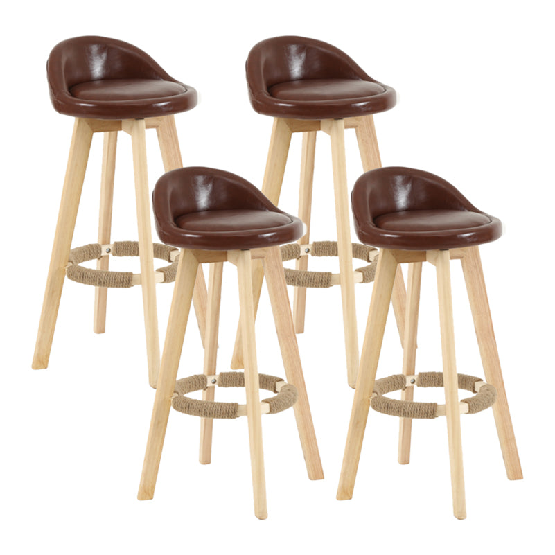 Modern Backrest Rotatable Counter Stool Wood Household Bar Wood with Cushion Dark Brown Natural 4 Piece Set Clearhalo 'Bar Furniture' 'Bar Stools' 'bar_stools' 'furn' 'furn_bar_stools' 'furniture_bar_stools' 'Kitchen & Dining Furniture' 'kitchen&dining_furn' 'kitchen' 'kitchen_furn' Furniture' 4198194