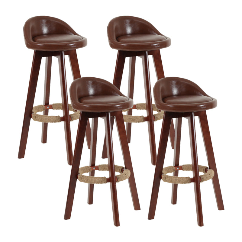 Modern Backrest Rotatable Counter Stool Wood Household Bar Wood with Cushion Dark Brown Brown 4 Piece Set Clearhalo 'Bar Furniture' 'Bar Stools' 'bar_stools' 'furn' 'furn_bar_stools' 'furniture_bar_stools' 'Kitchen & Dining Furniture' 'kitchen&dining_furn' 'kitchen' 'kitchen_furn' Furniture' 4198209