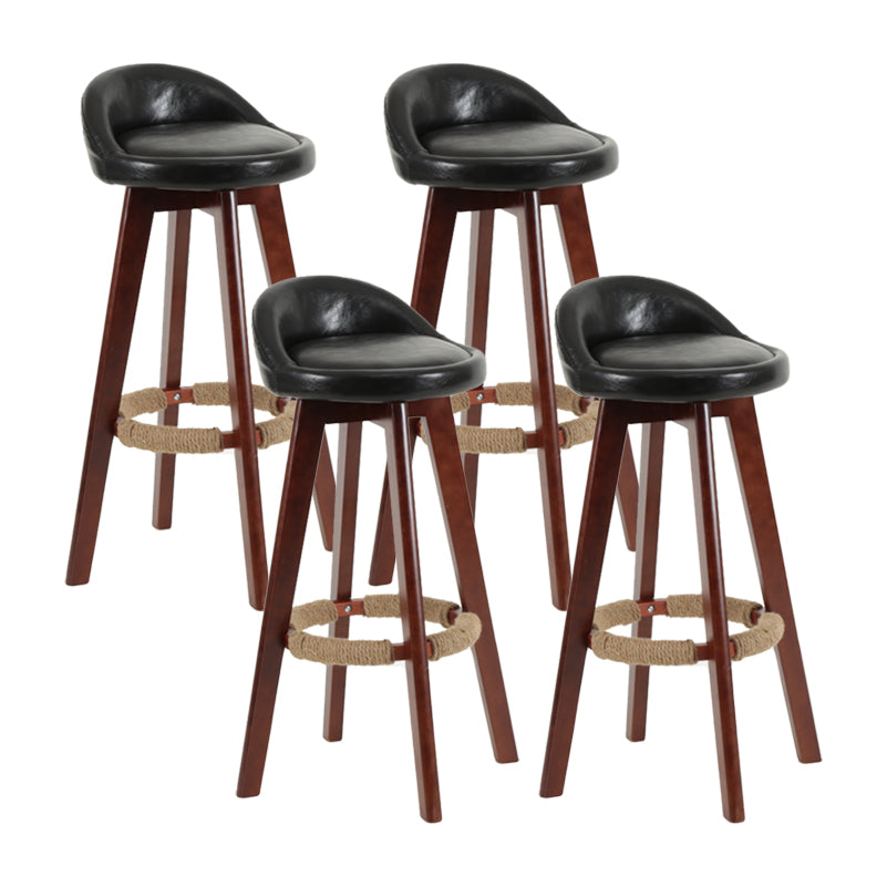 Modern Backrest Rotatable Counter Stool Wood Household Bar Wood with Cushion Black Brown 4 Piece Set Clearhalo 'Bar Furniture' 'Bar Stools' 'bar_stools' 'furn' 'furn_bar_stools' 'furniture_bar_stools' 'Kitchen & Dining Furniture' 'kitchen&dining_furn' 'kitchen' 'kitchen_furn' Furniture' 4198212
