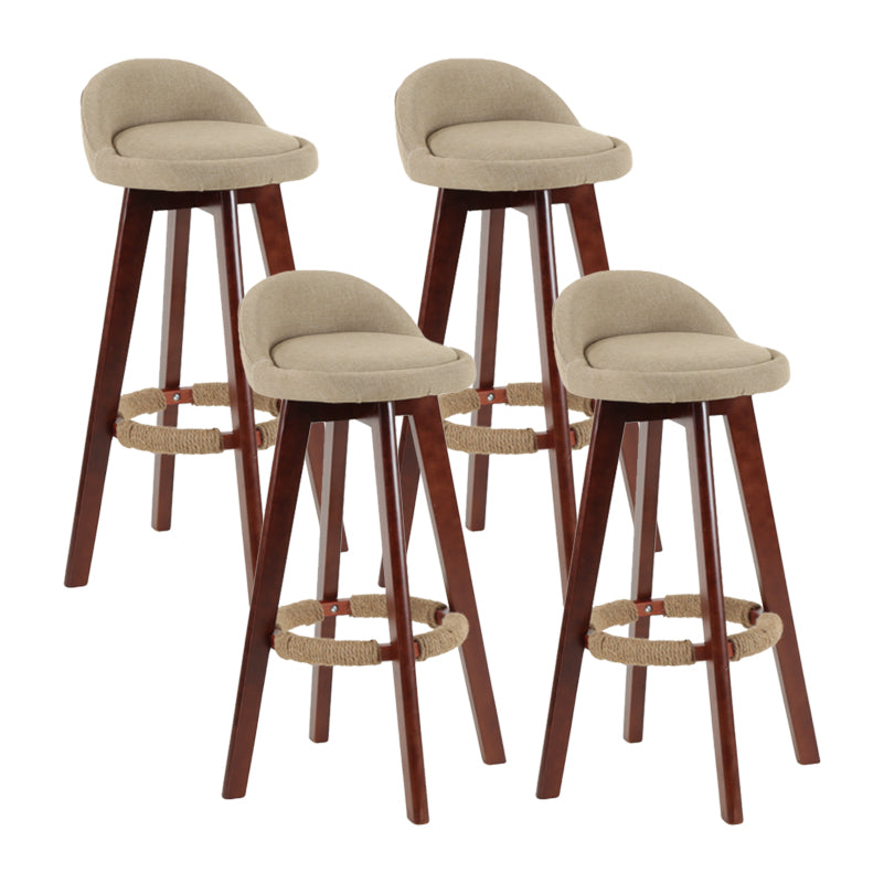 Modern Backrest Rotatable Counter Stool Wood Household Bar Wood with Cushion Khaki Brown 4 Piece Set Clearhalo 'Bar Furniture' 'Bar Stools' 'bar_stools' 'furn' 'furn_bar_stools' 'furniture_bar_stools' 'Kitchen & Dining Furniture' 'kitchen&dining_furn' 'kitchen' 'kitchen_furn' Furniture' 4198221