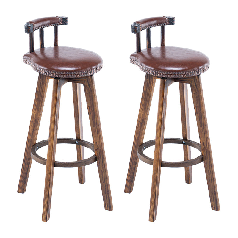 Modern Backrest Armless Counter Stool Wood Household Bar Stool with Cushion and Pedal Brown Brown 2 Piece Set Clearhalo 'Bar Furniture' 'Bar Stools' 'bar_stools' 'furn' 'furn_bar_stools' 'furniture_bar_stools' 'Kitchen & Dining Furniture' 'kitchen&dining_furn' 'kitchen' 'kitchen_furn' Furniture' 4198253
