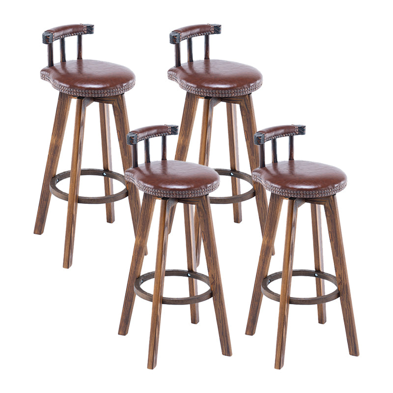 Modern Backrest Armless Counter Stool Wood Household Bar Stool with Cushion and Pedal Brown Brown 4 Piece Set Clearhalo 'Bar Furniture' 'Bar Stools' 'bar_stools' 'furn' 'furn_bar_stools' 'furniture_bar_stools' 'Kitchen & Dining Furniture' 'kitchen&dining_furn' 'kitchen' 'kitchen_furn' Furniture' 4198256