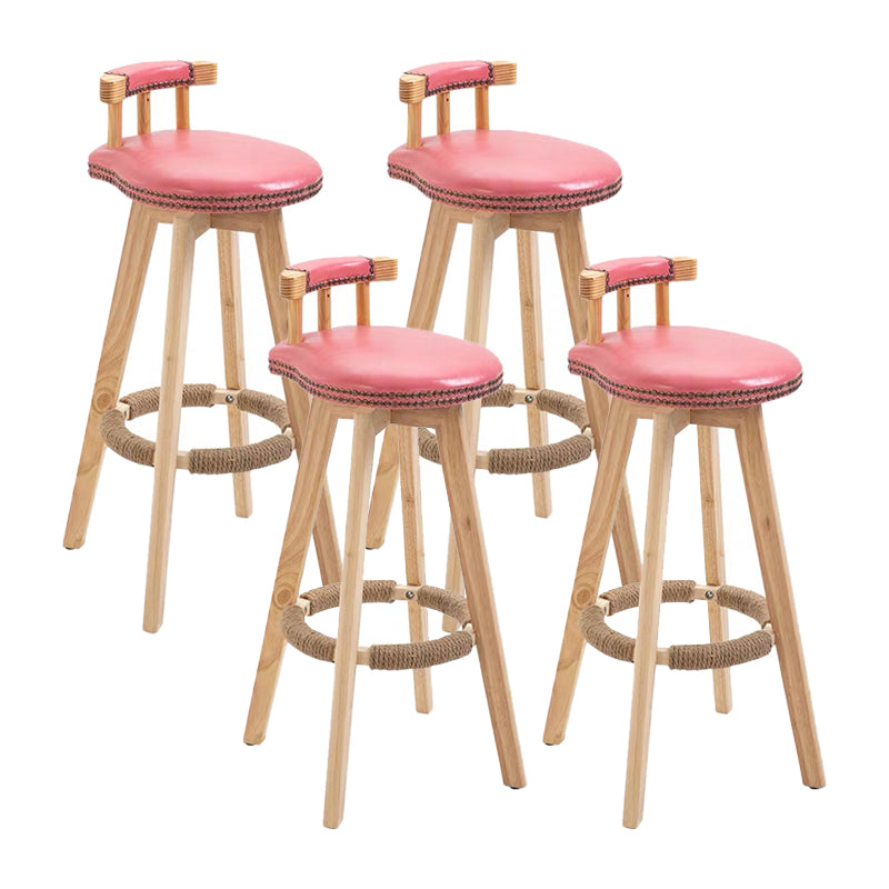 Modern Backrest Armless Counter Stool Wood Household Bar Stool with Cushion and Pedal Red Natural 4 Piece Set Clearhalo 'Bar Furniture' 'Bar Stools' 'bar_stools' 'furn' 'furn_bar_stools' 'furniture_bar_stools' 'Kitchen & Dining Furniture' 'kitchen&dining_furn' 'kitchen' 'kitchen_furn' Furniture' 4198283