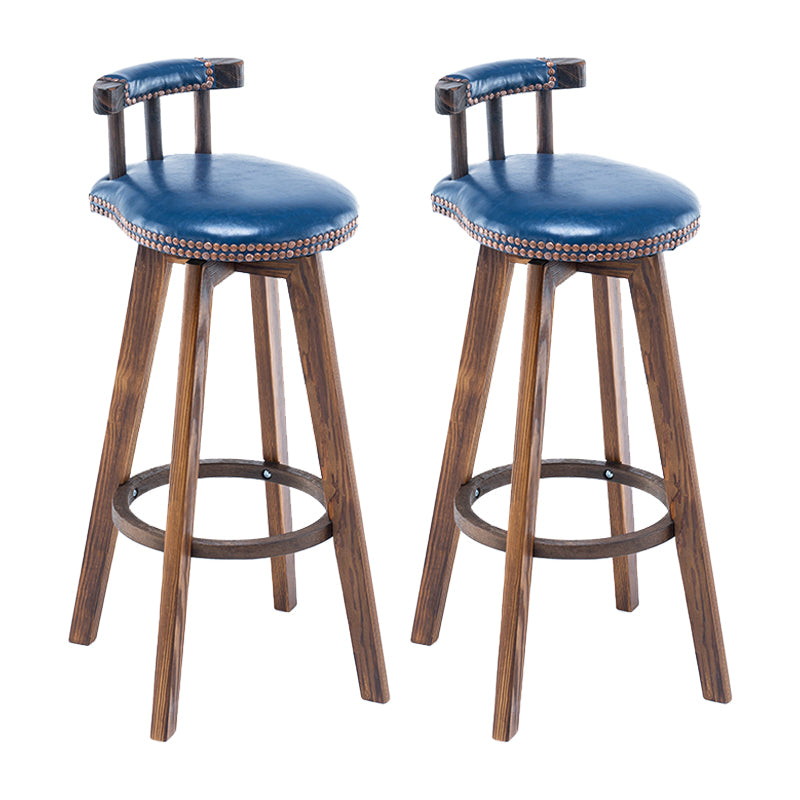 Modern Backrest Armless Counter Stool Wood Household Bar Stool with Cushion and Pedal Blue Brown 2 Piece Set Clearhalo 'Bar Furniture' 'Bar Stools' 'bar_stools' 'furn' 'furn_bar_stools' 'furniture_bar_stools' 'Kitchen & Dining Furniture' 'kitchen&dining_furn' 'kitchen' 'kitchen_furn' Furniture' 4198303